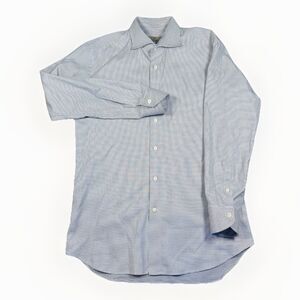 Canali Dress Shirt Blue Houndstooth Long Sleeve Button Up Cotton Men’s 41-16